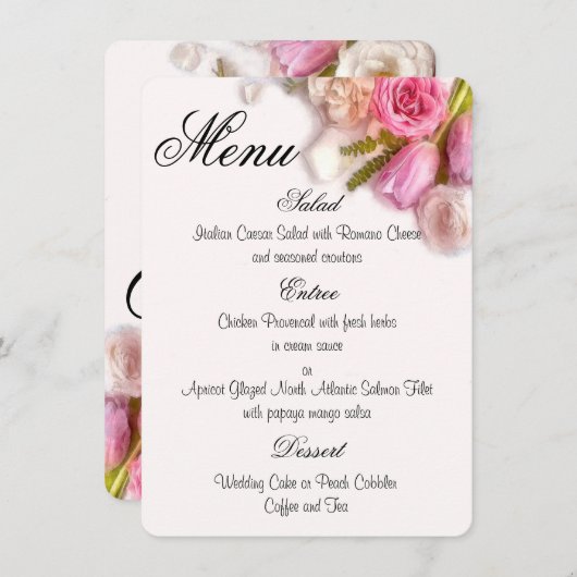 Elegant Pink en White Spring Floral Waterverf Menu (Voorkant / Achterkant)