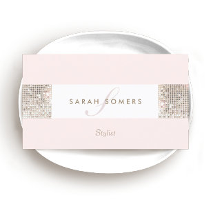 Elegant Pink Faux Silver Sequin Monogram Beauty Bu Visitekaartje