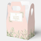 Elegant Pink First Heilige Communie Greenery Favor Bedankdoosjes (Geopend)