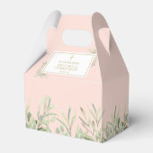 Elegant Pink First Heilige Communie Greenery Favor Bedankdoosjes (Voorkant Zijde)