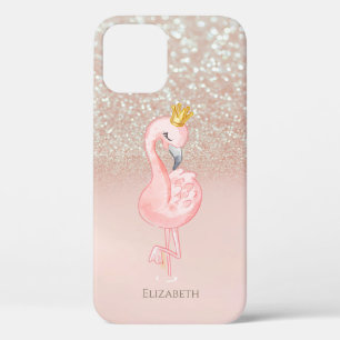 Elegant Pink Flamingo Crown Princess, Glitter Boke Case-Mate iPhone Case
