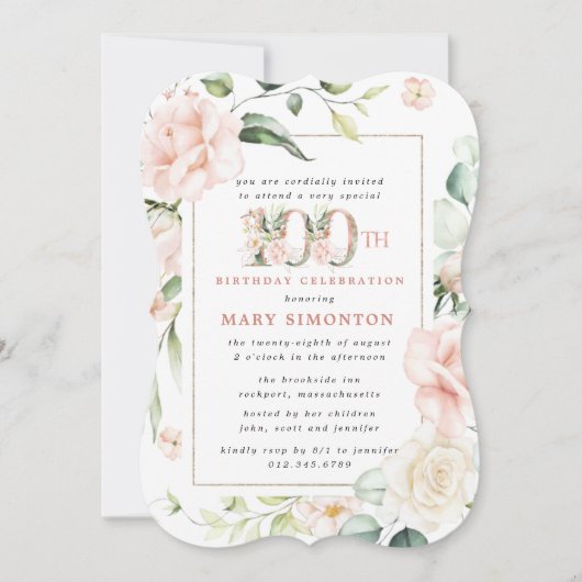 Elegant Pink Floral 100e verjaardag Kaart (Voorkant)