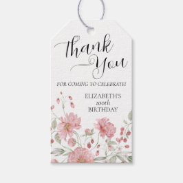 Elegant Pink Floral 100th Birthday Hartelijk dank Cadeaulabel