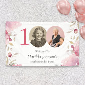 Elegant Pink Floral 100th Birthday Party Welcome Spandoek