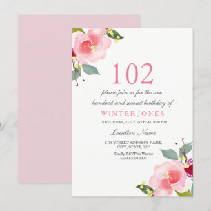 Elegant Pink Floral 102e verjaardag Partij Kaart