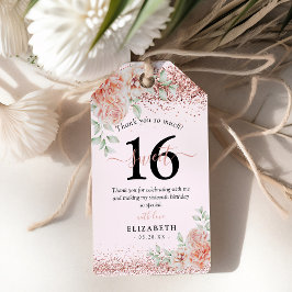 Elegant Pink Floral 16e verjaardag Dank je wel Cadeaulabel