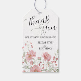 Elegant Pink Floral 21e verjaardag Dank u Cadeaulabel