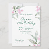 Elegant Pink Floral 24th Birthday Invitation Kaart (Voorkant)