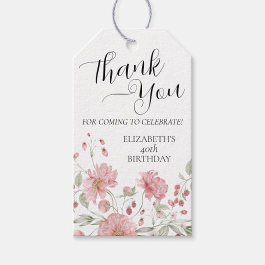 Elegant Pink Floral 40th Birthday Hartelijk dank Cadeaulabel (Voorkant)