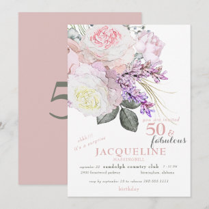 Elegant Pink Floral 50 & Fabulous Birthday Party Kaart