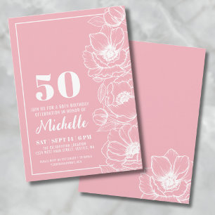 Elegant Pink Floral 50th Birthday Kaart