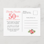 Elegant Pink Floral 50th Birthday Uitnodiging Briefkaart (Achterkant)