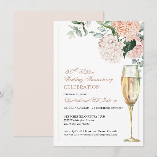 Elegant Pink Floral 50th Wedding Jubileum Kaart (Voorkant / Achterkant)