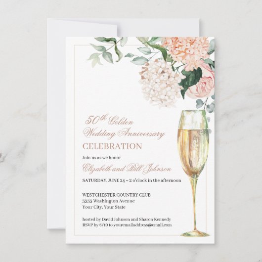 Elegant Pink Floral 50th Wedding Jubileum Kaart (Voorkant)