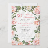 Elegant Pink Floral 50th Wedding Jubileum Party Kaart (Voorkant)