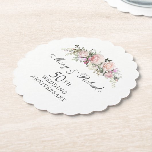Elegant Pink Floral 50th Wedding Jubileum Party Kartonnen Onderzetters (Gekanteld)