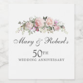 Elegant Pink Floral 50th Wedding Jubileum Party Wijn Etiket (Enkel label)