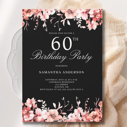 Elegant Pink Floral 60th Birthday Kaart