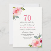 Elegant Pink Floral 70e verjaardag Uitnodiging (Voorkant)