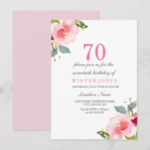 Elegant Pink Floral 70e verjaardag Uitnodiging