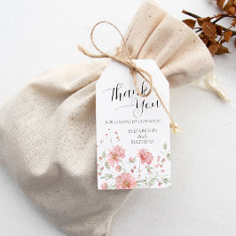 Elegant Pink Floral 80 e verjaardag Dank je wel Cadeaulabel