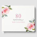 Elegant Pink Floral 80th Birthday Party Gastenboek<br><div class="desc">Elegant roze Floral 80th Birthday Party Guest Book For matching set see Niche and Nest Store</div>