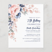 Elegant Pink Floral 80th Birthday Party Invitation (Voorkant)