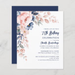 Elegant Pink Floral 80th Birthday Party Invitation<br><div class="desc">kondig de komende verjaardag aan met onze moderne pastelroze indigo blue waterverf floral budget-uitnodiging. Met prachtige botanische waterverf bloom. U kunt de stijl en plaatsing van de tekst gewoon aanpassen door op de knop Aanpassen te klikken om de stijl en plaatsing van de tekst verder te herschikken en te formatteren....</div>