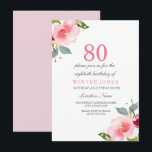 Elegant Pink Floral 80th Birthday Party Invitation Kaart<br><div class="desc">Elegant Pink Floral 80th Birthday Party Invitation Hand-Painted floral waterverf Design Bekijk onze overeenkomende set boven Design met dank aan: www.createthecut.com</div>