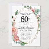 Elegant Pink Floral 80th Birthday Party Kaart (Voorkant)