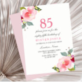 Elegant Pink Floral 85th Birthday Party Invitation Kaart