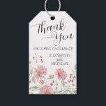 Elegant Pink Floral 90th Birthday Hartelijk dank Cadeaulabel<br><div class="desc">Roze pinda's en bessen markeren deze 90e Birthday Milestone Favor Gift Labels. Leeftijd kan worden aangepast aan 91,  92,  93,  enz.</div>