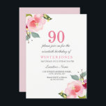 Elegant Pink Floral 90th Birthday Party Invitation Kaart<br><div class="desc">Elegant Pink Floral 90th Birthday Party Invitation Hand-Painted floral waterverf Design Bekijk onze overeenkomende set boven Design met dank aan: www.createthecut.com</div>