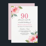 Elegant Pink Floral 90th Birthday Party Invitation Kaart<br><div class="desc">Elegant Pink Floral 90th Birthday Party Invitation Hand-Painted floral waterverf Design Bekijk onze overeenkomende set boven Design met dank aan: www.createthecut.com</div>