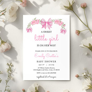Elegant Pink Floral Baby Shower Invitation Kaart