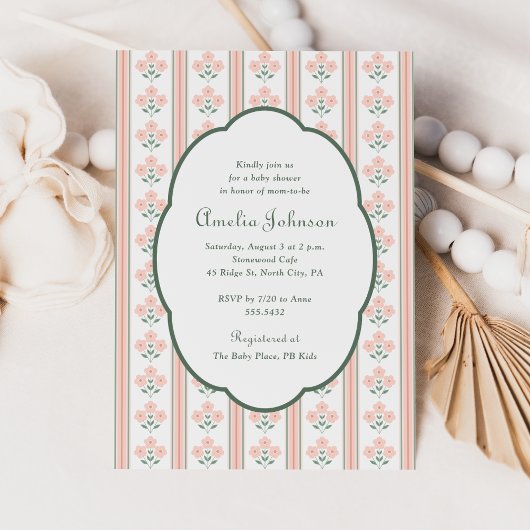 Elegant Pink Floral Baby Shower Invitation Kaart