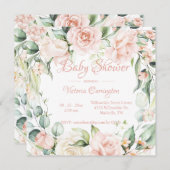 Elegant Pink Floral Baby shower Uitnodiging (Voorkant / Achterkant)