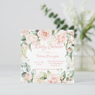 Elegant Pink Floral Baby shower Uitnodiging