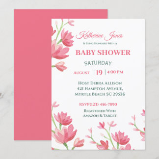 Elegant Pink Floral Baby shower Uitnodiging