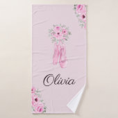 Elegant Pink Floral Ballerina Persoonlijke benamin Badhanddoek (Badhanddoek)
