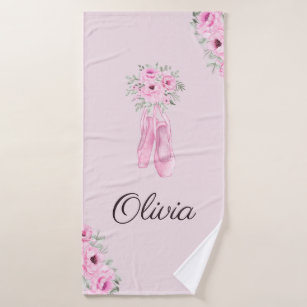 Elegant Pink Floral Ballerina Persoonlijke benamin Badhanddoek