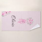 Elegant Pink Floral Ballerina Persoonlijke benamin Badhanddoek (Badhanddoek)