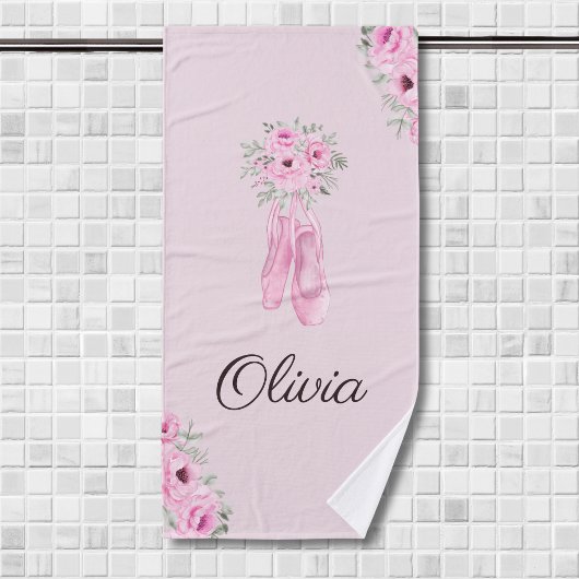 Elegant Pink Floral Ballerina Persoonlijke benamin Badhanddoek