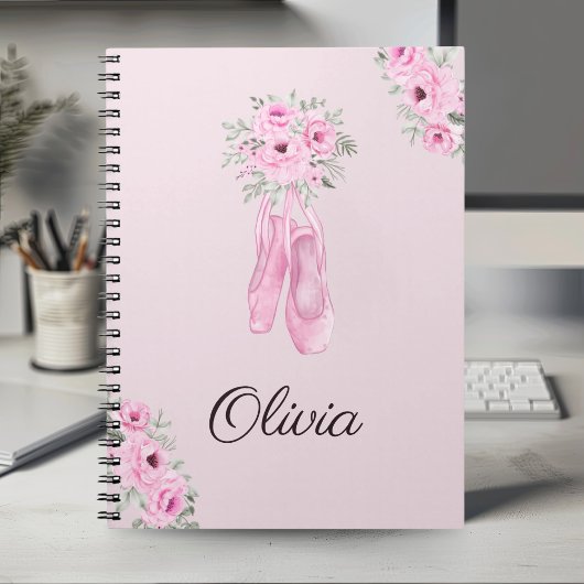 Elegant Pink Floral Ballerina Persoonlijke benamin Notitieboek