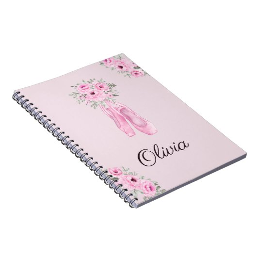 Elegant Pink Floral Ballerina Persoonlijke benamin Notitieboek (Rechterzijde)