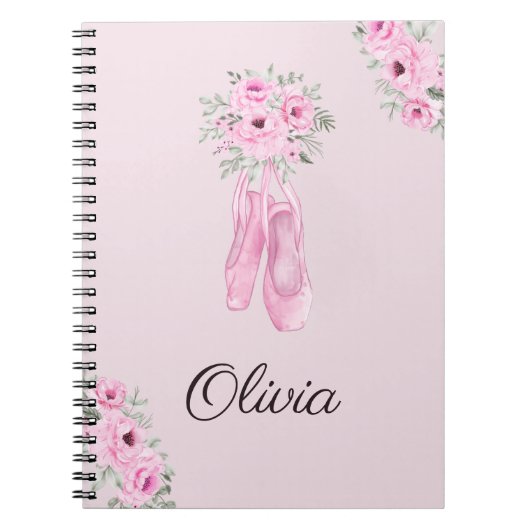 Elegant Pink Floral Ballerina Persoonlijke benamin Notitieboek (Voorkant)