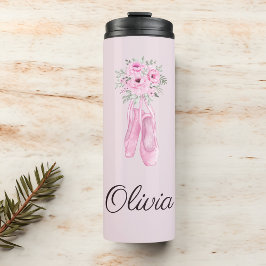 Elegant Pink Floral Ballerina Persoonlijke benamin Thermosbeker