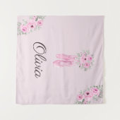 Elegant Pink Floral Ballerina Persoonlijke benamin Wandkleed (Voorkant (horizontaal))