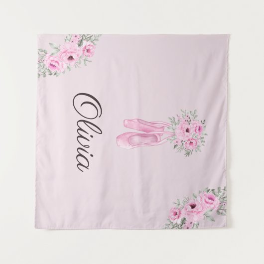 Elegant Pink Floral Ballerina Persoonlijke benamin Wandkleed (Voorkant (horizontaal))