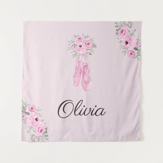 Elegant Pink Floral Ballerina Persoonlijke benamin Wandkleed (Voorkant)